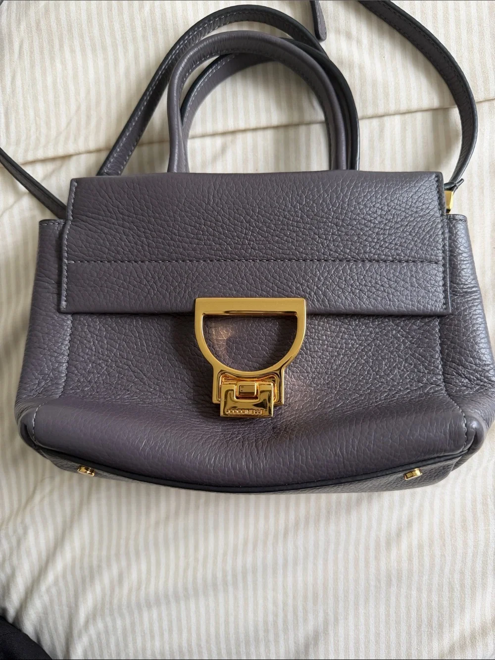 Pebbled Leather Satchel in Charcoal with Gold Hardware